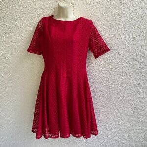 Danny & Nicole Red Dress Sz 10P Valentines Day Red Lace Overlay Fit & Flair
